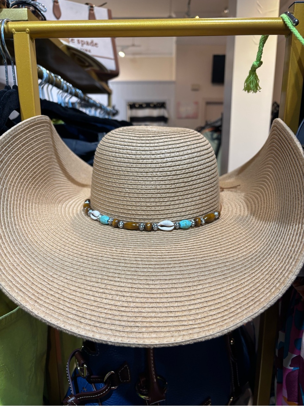 Wide Brim Straw Sun Hat - Beige & Cream